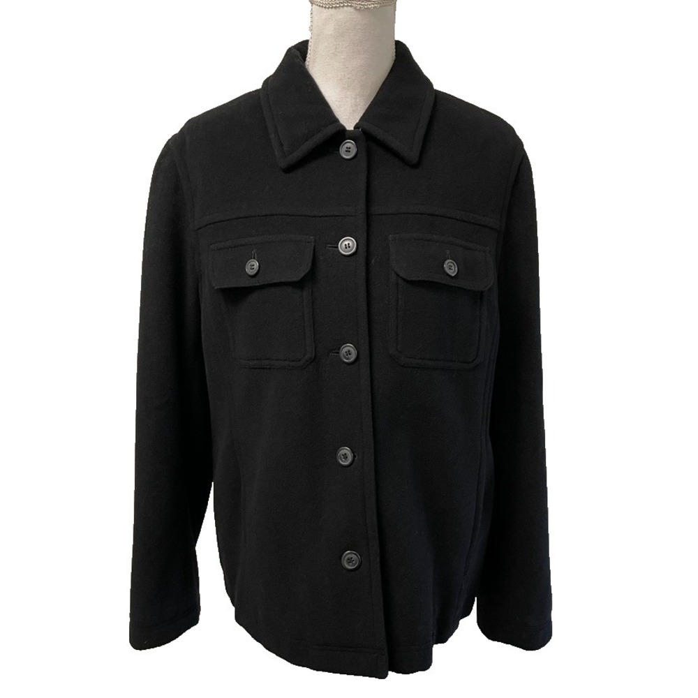 J Crew Wool Jacket Womens Large Black Thinsulate Button Gorpcore Business‎